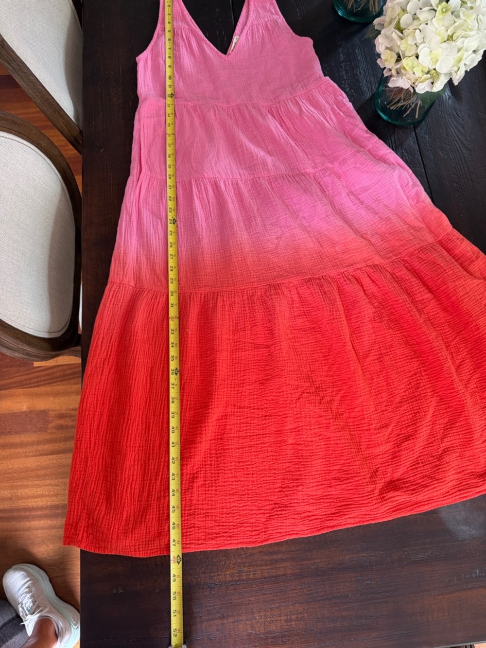 Marine Layer Coastal Grandmother Pink Orange Ombre Cotton Gauze Tiered Maxi XS - Picture 10 of 13